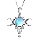 Triple Moon Goddess/Moonstone/Opal/Mushroom 925 Sterling Silver Pendant Jewelry for Women