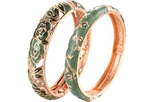 UJOY Vintage Jewelry Cloisonne Handcrafted Enameled Gorgeous Rhinestone Hinged Cuff Bracelet Bangles Gifts 88A