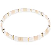 Sonateomber Tila Flat Beaded Stretch Bracelets for Women, Trendy Unique Handmade Stackable Mixed Colorful Square Beads Miyuk Link Bracelet Summer Jewelry Gift