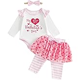 BeQeuewll Baby Girl First Valentines Outfit Newborn Heart Romper +Tutu Skirt Leggings+Headband 3Pcs Infant Spring Outfits