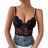 Lilosy Sexy Floral Lace Sheer Longline Crop Cami Top