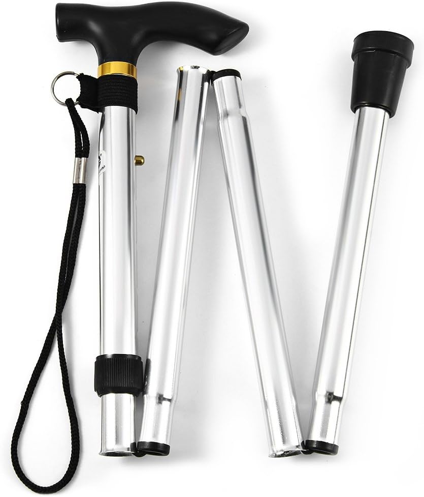 MXMBOX Aluminum Metal Folding Walking Stick with Adjustable Height and Non-Slip Rubber Base