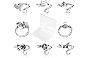 MARFOREVER 8 Pcs Crochet Rings, 8 Styles Adjustable Adjustable Tension Ring Loops for Fingers Yarn Guide Knitting Crochet Accessories with Box for Women Mom Crocheters Grandma Gift