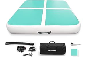 Hmtaolife Gymnastics Mat Air Tumble Track[with SHOULDER STRAP], 6.6/10/13/16/20ft Inflatable Training for Kids, Thickness Floor with Electric Pump Home/Water Fun/Train New Green/White