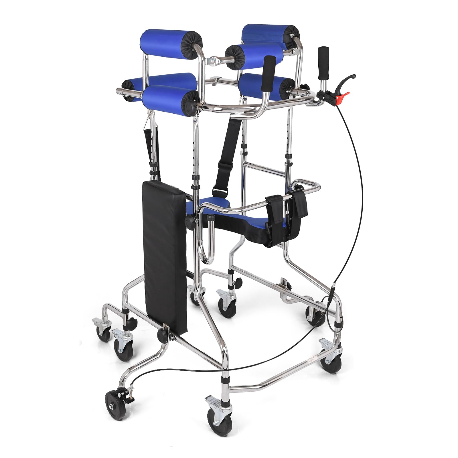 Photo 1 of Adult Standing Walker for Seniors, 8-Wheels Anti-Tilt Walking Aid with Adjustable Height and Width, Withstands 331lbs, Padded Seat and Hand Brake, Suitable for People of 60-69 in