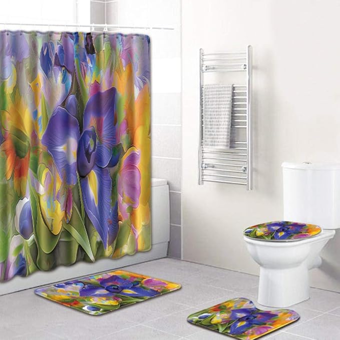 Regalo de año nuevo,T girasol 4 piezas cortina de ducha antideslizante