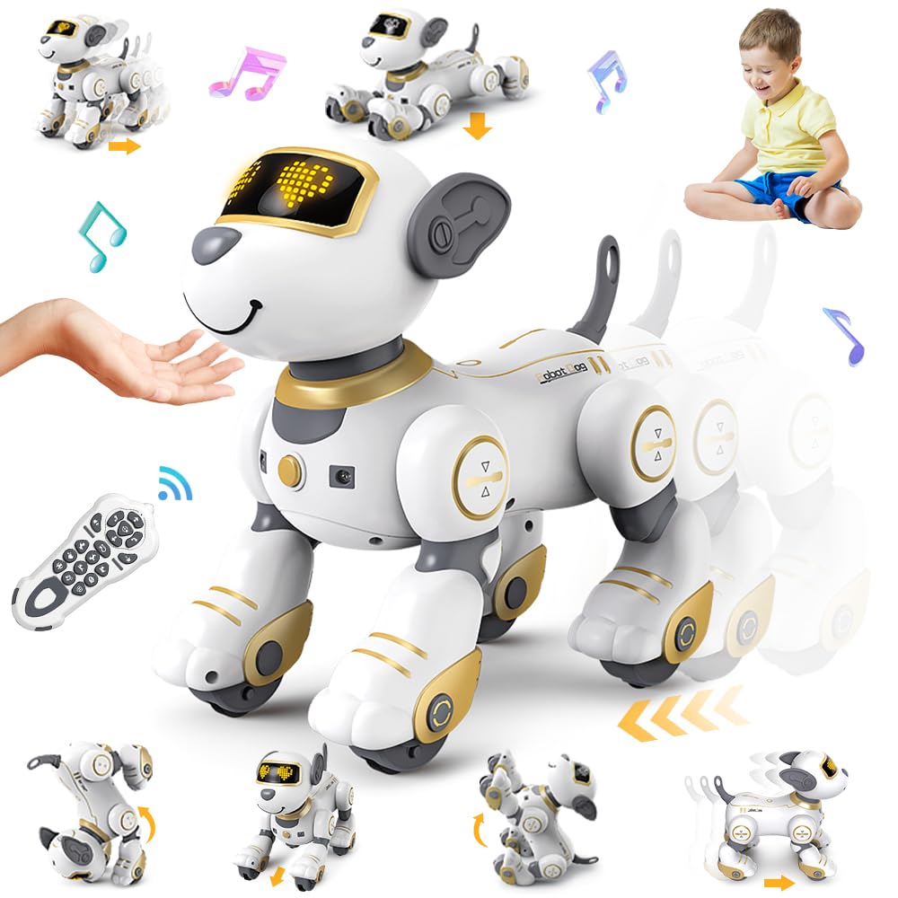 Photo 1 of VATOS Remote Control Robot Dog Toy for Kids - Interactive Touch & Follow 17 Functions Robot Dog Pet, Programmable Smart Walking Puppy Intelligent Dancing Dog Robot Toys for Girls 3-12 Gifts (Gold)