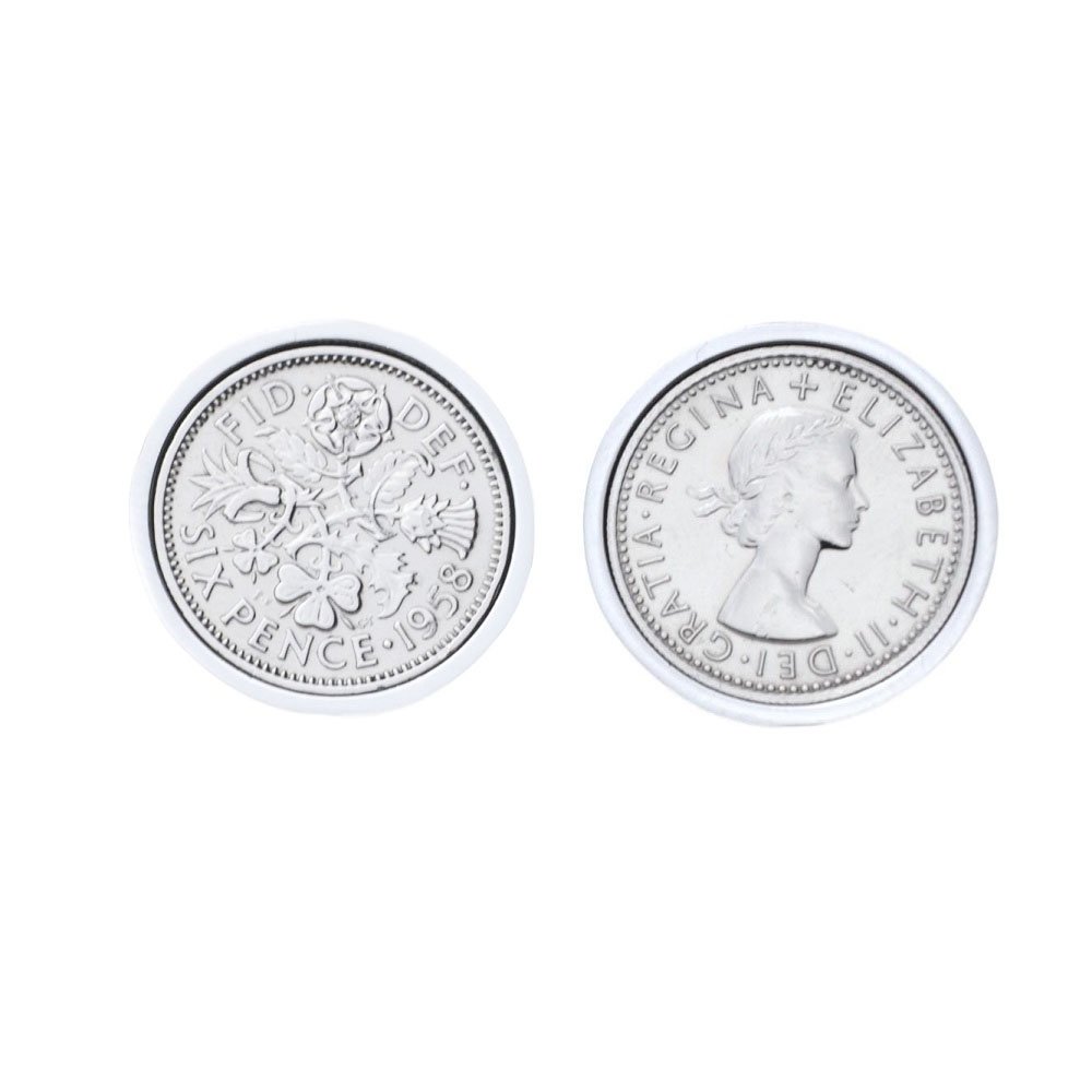 Polished Sixpence Cufflinks | 1958 Anniversary 1958 Coins 68th Birthday