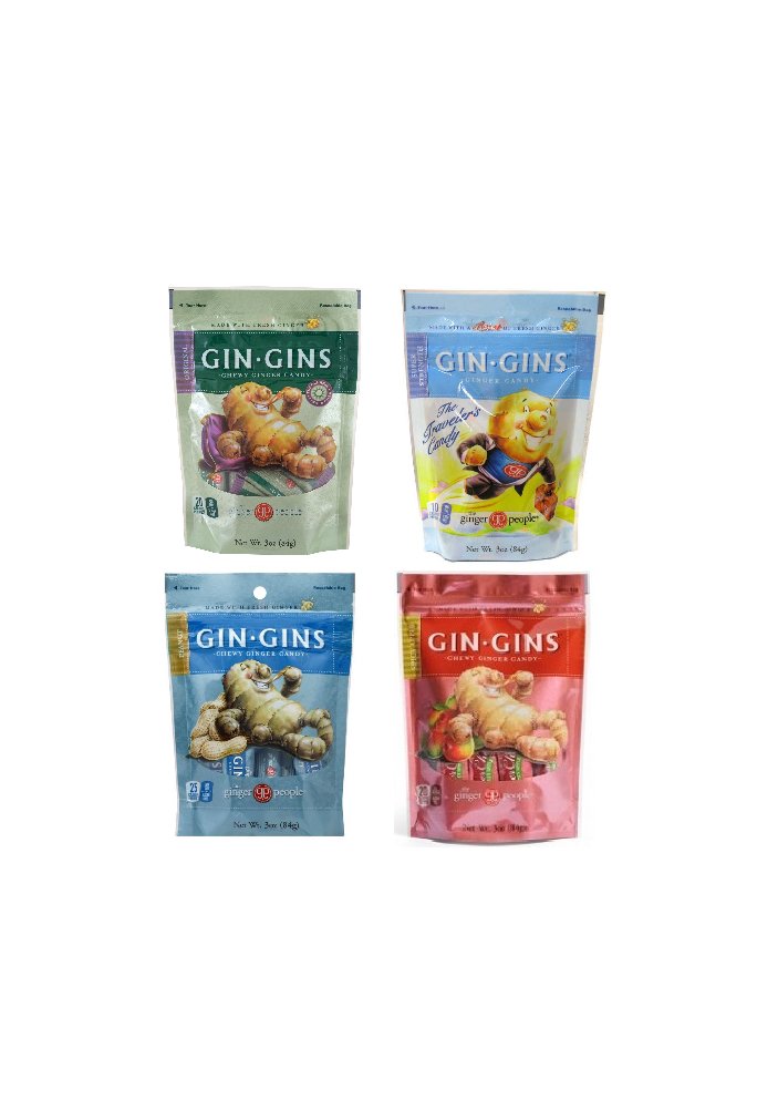 Gin Gins Gluten Free Vegan Ginger Candy 4 Flavor Variety Bundle (1