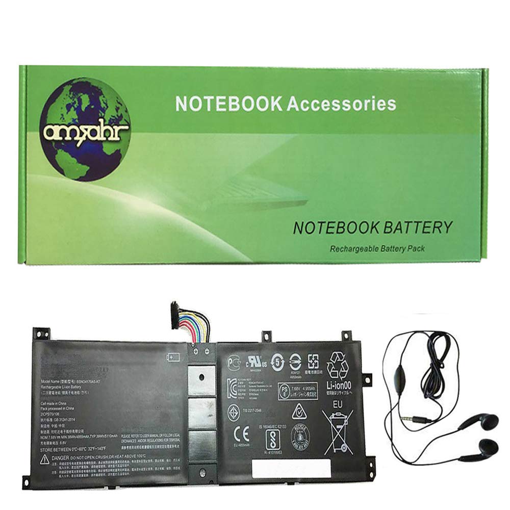 Amsahr Replacement Laptop Battery for Lenovo GB 31241-2014, BSNO4170A5-AT, 520-12IKB 20M3000LGE - Includes Stereo Earphone