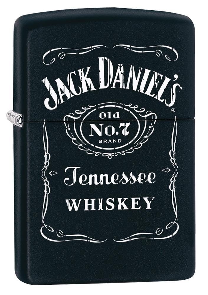 Zippo Windproof Lighter - Jack Daniel's Model - Black Matte Finish, Colour Image - Refillable - Reusable - Windproof Design - Gift Box - Made in USA