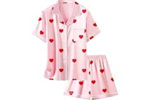 SCHBBBTA Girls & Womens Satin Pajamas Set, Silk Button-Down Sleepwear 2 Piece Nightwear, 3 Years - Women XXL