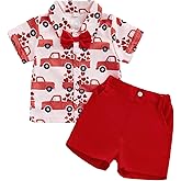 FIOMVA Toddler Baby Boy Valentines Day Outfit Clothes Button Down Shirt with Bowtie and Shorts Set Gentleman Suit Dress
