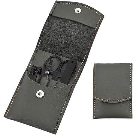 Amazon Faletony Jp 爪切りセット マニキュアセット ネイルケアセット メンズ ステンレス製 つめきり 多機能はさみ 先斜め毛抜き 両面用爪やすり 本革レザーケース付き 携帯便利 出張 旅行 高級感 豪華 父の日 母の日 プレゼント 4点セット グレー Faletony Jp