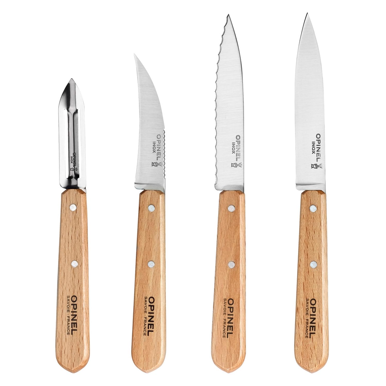 OPINEL Beech Wood Kitchen Knife Set - Brown