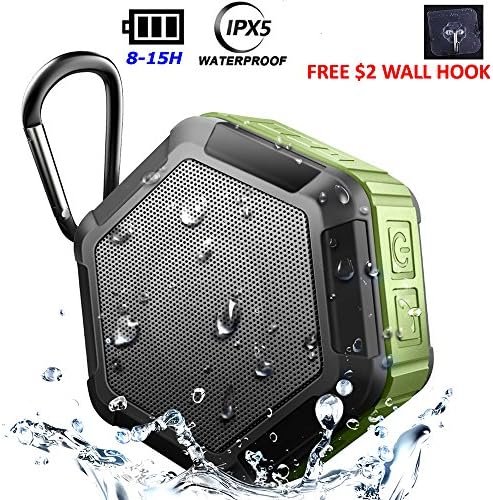 Mini Wireless Bluetooth Speakers,Waterproof 5W Enhanced Bass,1500mA Rechargeable Portable,Built-in MIC Speakerphone,Support TF Card,for iPhone iPad Android,for Shower/Outdoors (Wall Suction Hookx1)