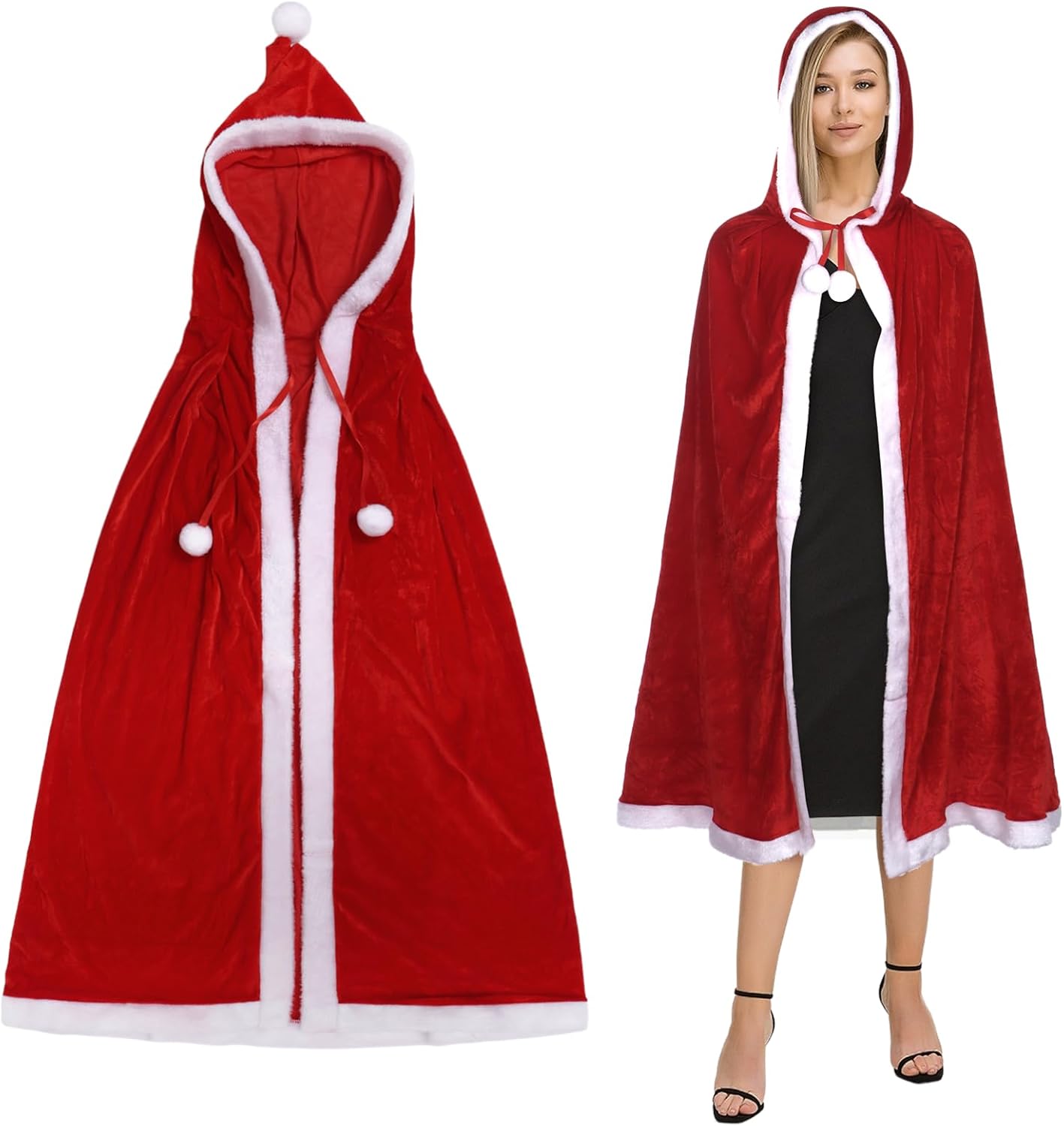 Tree Stands - GEKMOR Christmas Cloak, Santa Claus Cloak, Adult Christmas Cape, Velvet Hooded Cape Robe for Women, Christmas Halloween Costume Cloak with Fur Trim, Christmas Dress up Costume