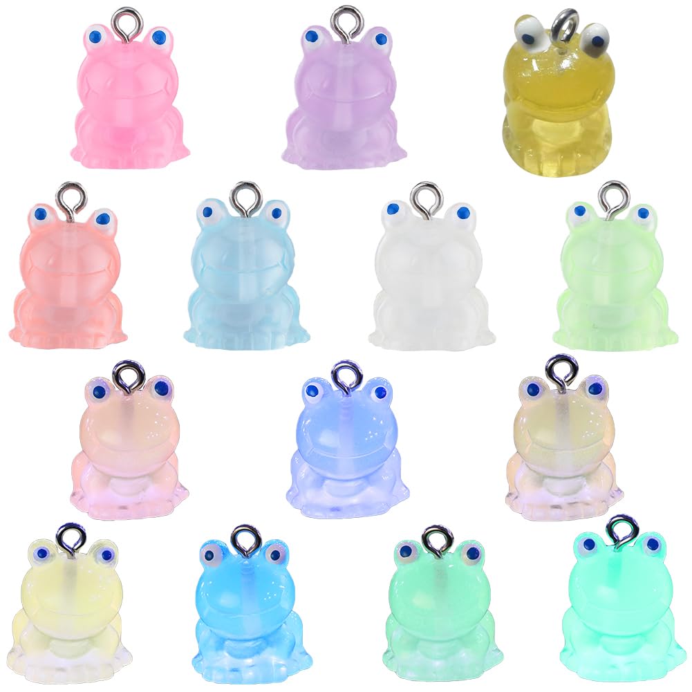 SUNNYCLUE 1 Box 28Pcs Luminous Mini Animals Frog Charms Luminous Mini Frogs Charms Miniature Figurines Frogs Glow in the Dark Animals Miniature Luminous for Fairy Garden DIY Craft Party Home Decor