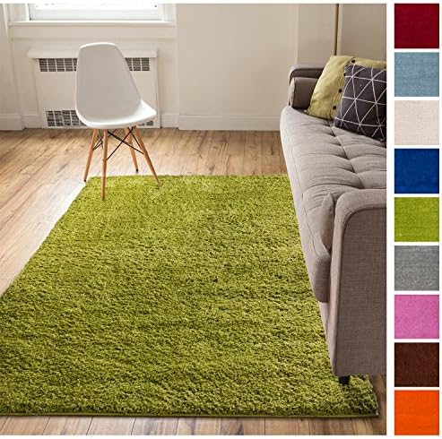 Solid Retro Modern Green Shag 7x10 (6'7'' x 9'10'') Area Rug Plain Plush Easy Care Thick Soft Plush Living Room Kids Bedroom