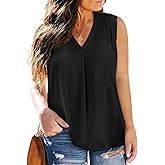 Eytino Womens Plus Size Tank Tops Summer Sleeveless V Neck Casual Loose Chiffon Blouse Office Work Shirts(1X-5X)