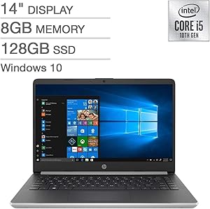 HP 14" FHD IPS LED 1080p Laptop Intel Core i5-1035G4 8GB DDR4 128GB SSD Backlit Keyboard Windows 10 with S Mode (Renewed)