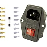 Artrinck 10A 250V AC Power Socket Rocker Switch 3 Pin IEC320 C14 Inlet Module Plug with Fuse (Includes: 1 pc 10A Fuse, 8pcs F