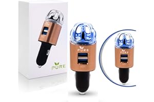 PURE Car Air Purifier 3in1 Premium Stainless Steel Air Filter Ionizer w/Dual USB Quick Charge 3.0 USB-Eliminate Allergens Odor Smell, Smoke, Pets, Pollen Mold Bacteria w/Anti-Microbial Deodorizer (Bronze)
