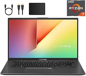 Newest ASUS VivoBook 14-inch FHD 1080p Laptop PC, AMD Ryzen 7 3700U, 12GB DDR4, 512GB PCIe SSD, Fingerprint Reader, Backlit Keyboard, AMD Radeon RX Vega 10 Graphics, W10 Home w/Mazery Accessories