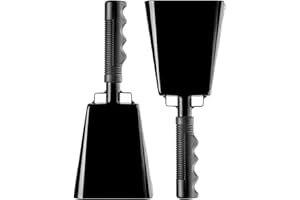 JAVIK Steel Cowbell with Handle 8 Inch Cow Bells Noise Makers, 2 Pack Large Cowbells for Sporting Events, Hand Percussion Cowbells Cheering Bell for Football Game Party Concert Graduation School (Black)
