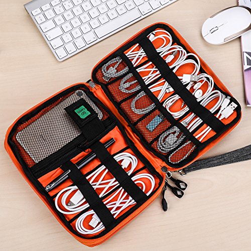 Electronics Organizer, Jelly Comb Electronic Accessories Cable Organizer Bag Waterproof Travel Cable Storage Bag for Charging Cable, Cellphone, Mini Tablet (Up to 7.9'') and More (Orange and Gray)