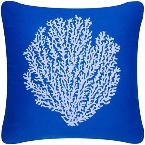Wabisabi Green Coral Sea Fan Decorative Organic Cotton Square Throw Pillow Cover, 18 by 18-Inch, Marine Blue