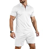 YTD Mens Short Sleeve Casual Polo Shirt and Shorts Sets Two Piece Summer Outfits Zip Polo Tracksuit Set for Men S-XXL