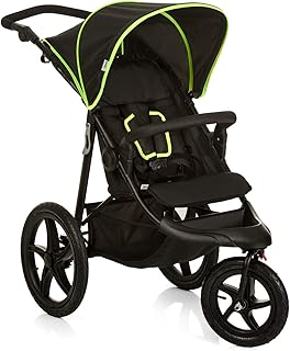 Hauck Runner Dreirad Jogger Buggy bis 25 kg mit Liegefunktion ab Geburt, große Lufträder für jedes Terrain, höhenverstellbarer Schiebegriff, kompakt zusammenfaltbar, schwarz/neon-gelb