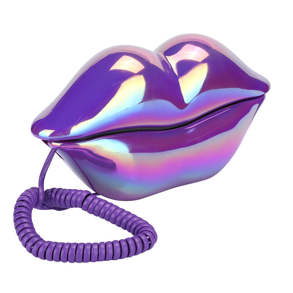 Creative Purple Lips Electroplated Desktop Landline Phone for Home Office