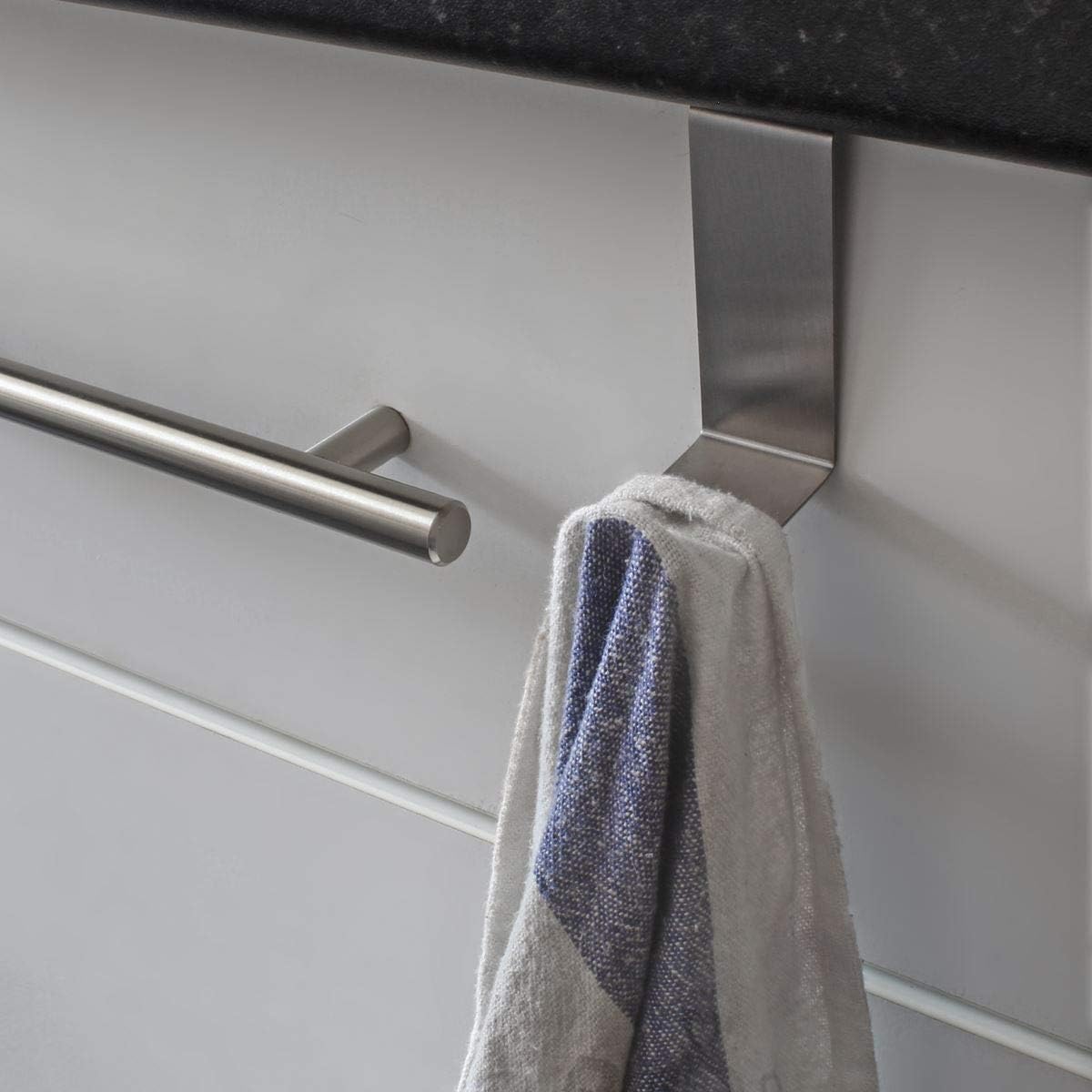 igadgitz home U6895 Pack of 2 Stainless Steel Over Door Hooks Reversible Hangers for Cupboard Cabinet Drawer Kitchen Bathroom etc - Image 4