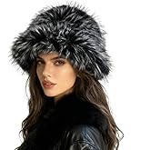 HENWASAI Luxury Faux Fur Bucket Hat for Women Winter Wide Brim Furry Hat Black Fur Hat Trendy Headwear for Festival, Party