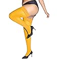 HONENNA Plus Size Thigh High Stockings, Semi Sheer Stay Up Lingerie Lace Top Pantyhose for Curvy Women