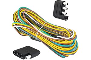 JADODE 25ft 4Wire 4Pin Trailer Light Wiring Harness Kit,18 Gauge White Ground Wire Male and Female 4 Way Flat Extension Connector Trailer Wiring Harness Extension Kit for Trailer Boat RV Track