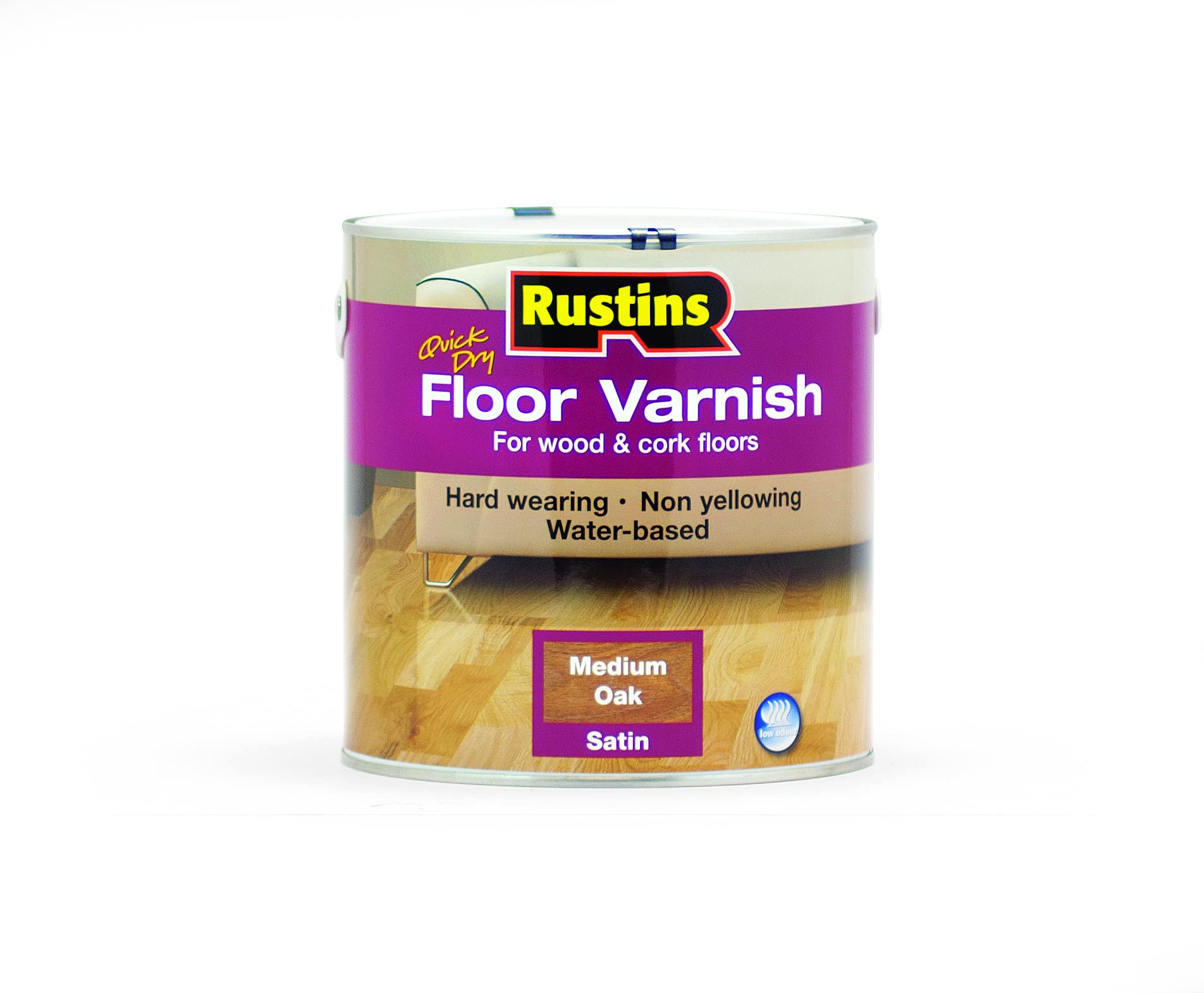 Rustins Floor Varnish Medium Oak 2.5L Satin- Fast-Drying Floor Protection for Interior Wood – Easy Application with Tough, Long-Lasting Clear Finish