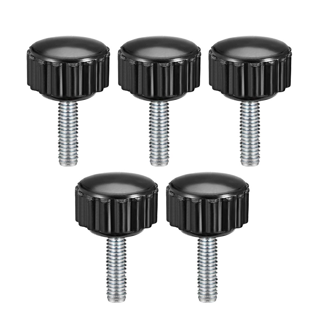 sourcing map M4 x 14mm Metric Male Thread Knurled Clamping Knobs Grip Thumb Screw on Type Hand Clamping Handle Bolt with Plastic Knobs Black 5 Pcs