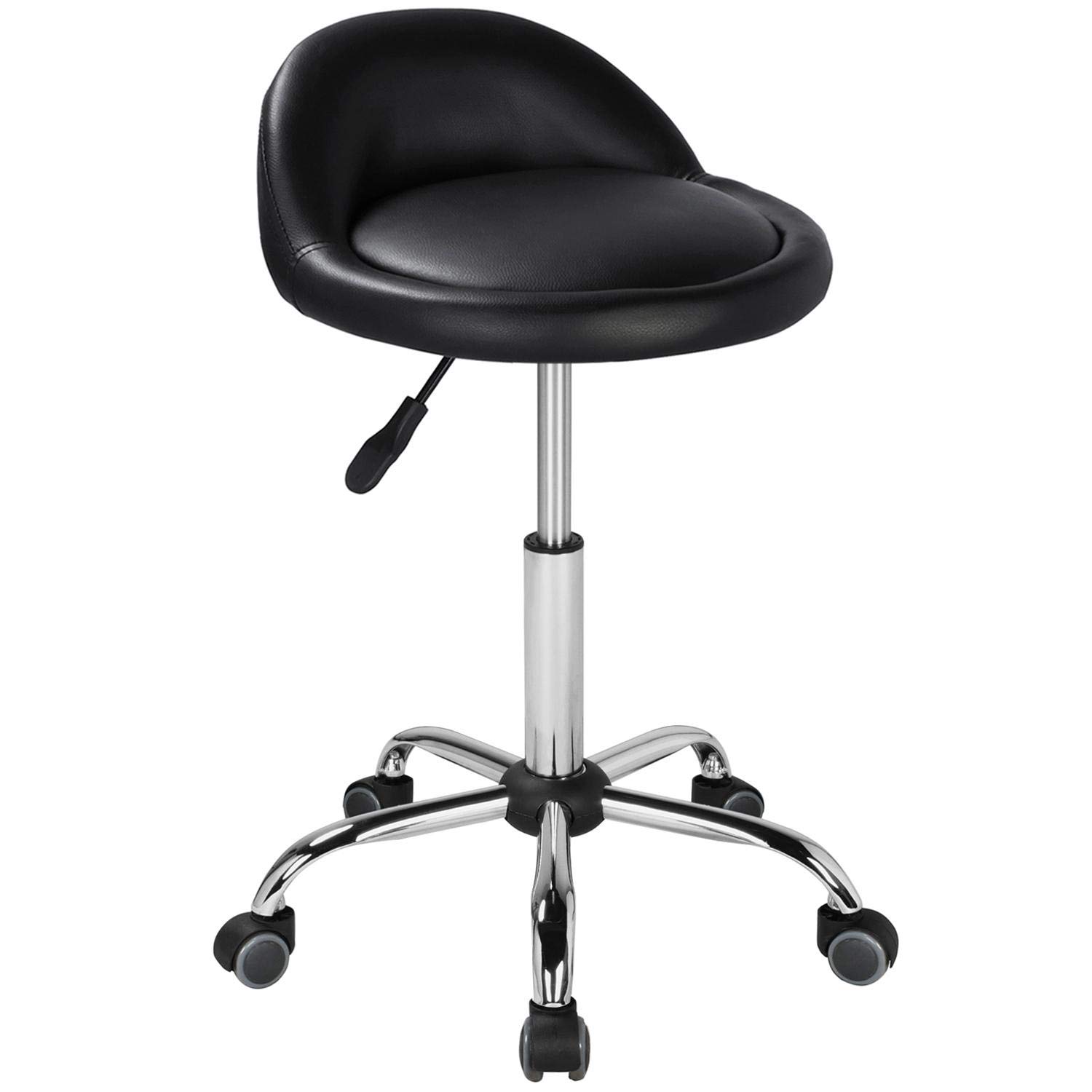 Yaheetech Height Adjustable Rolling Swivel Salon Stool Chair Hydraulic Ergonomic with Backrest Wheels for Tattoo Massage Facial Spa Manicure Dentist Clinic,Black: Beauty