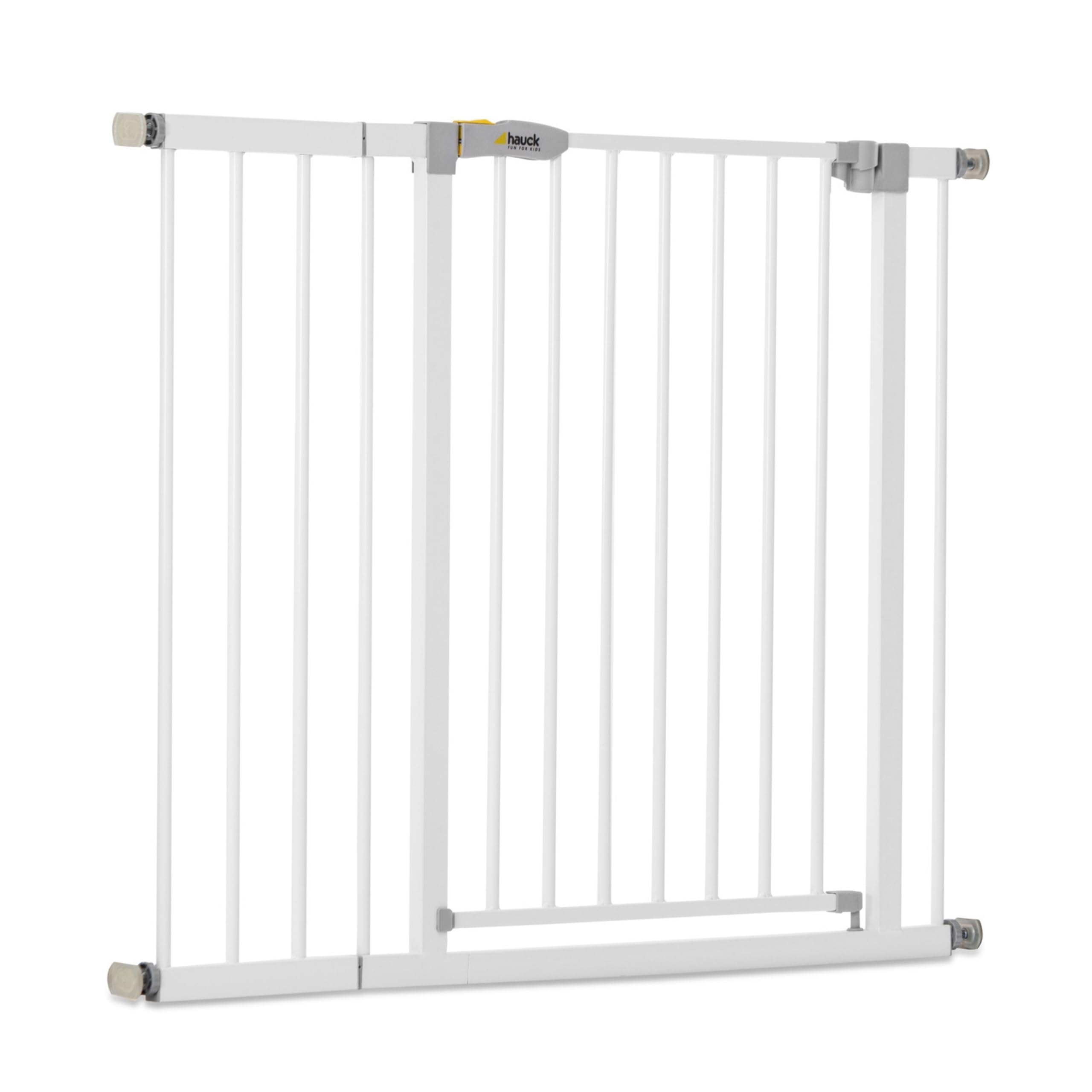 hauck Open N Stop KD with 21cm Extension, White - Pressure Fit Baby Gate 96-101 cm for Doors & Stairs, Closes Manually, Opens to Both Sides with One Hand, Metal