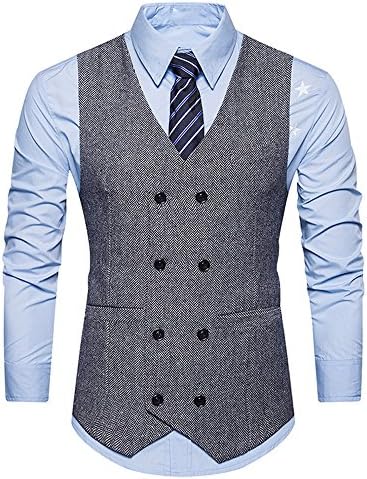Ennglun Mens Waistcoat,Men Formal Tweed Check Double Breasted Waistcoat Retro Slim Fit Suit Jacket,for Men
