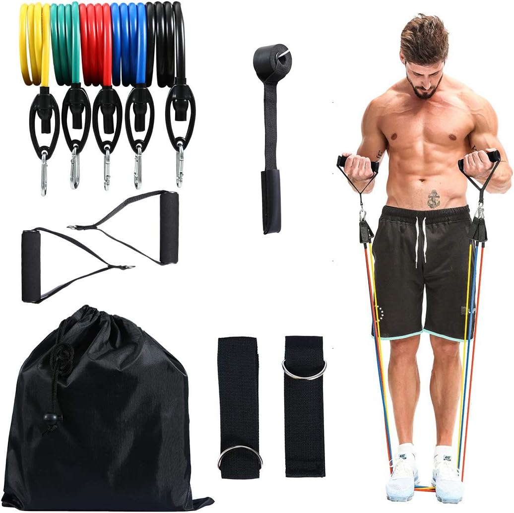 SOULOUT Exercise Resistance Bands Set - Up To 150 Lb - Home Workout set with Door Anchor, Handles, Carry Bag| Physical Therapy Gym Training Pilates Equipment|Non Slip for Legs Glutes Arms