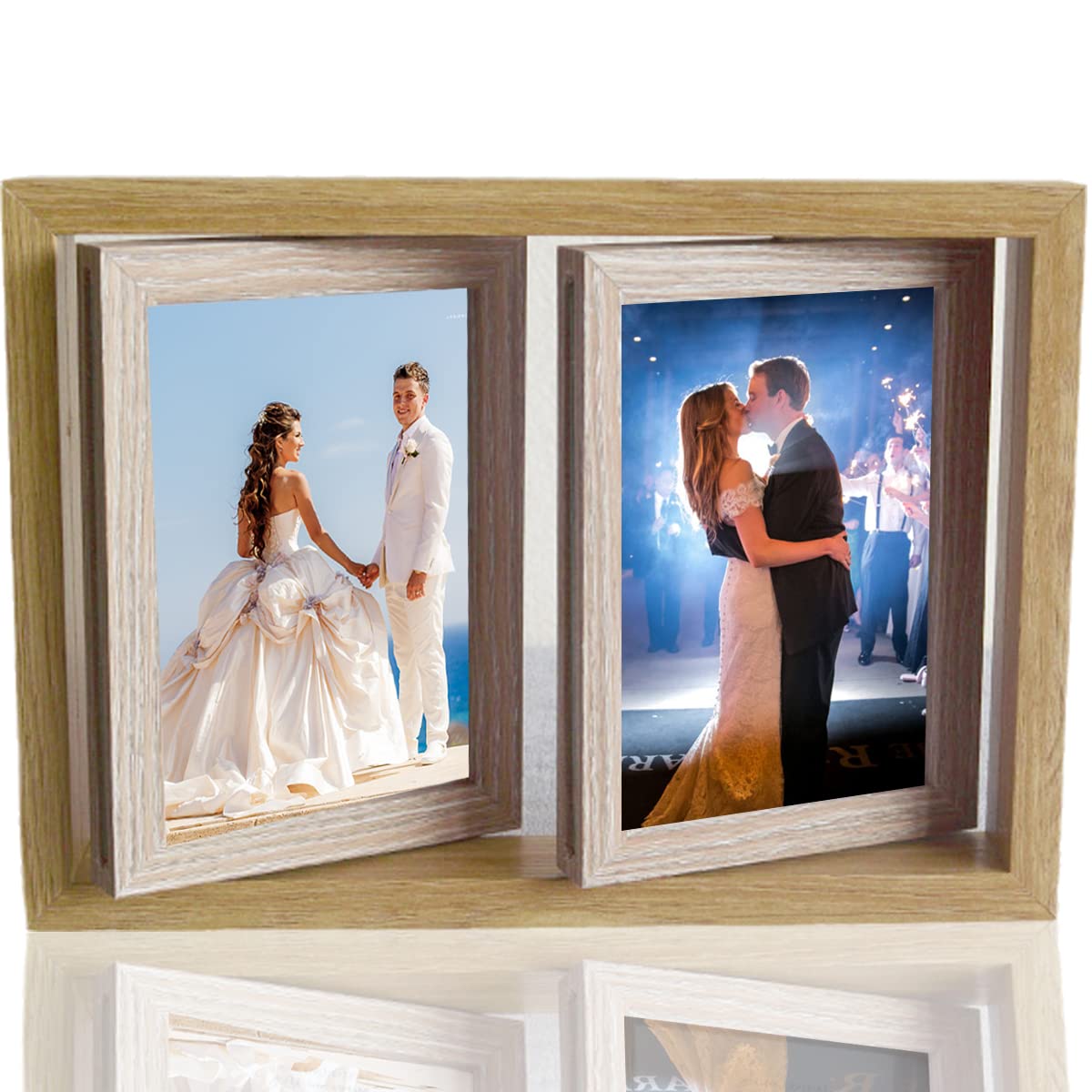 Double Sided Rotating Wooden Photo Frame - Holds 4 Photos 6x4 - Wedding Frame