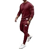 PLEPAN Men's 2 Piece Sweatsuit Lightweight Long Sleeve Crewneck Pullover Jogger Matching Sets Casual Outfits Tracksuit