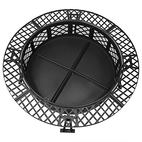 Sunnydaze Diamond Weave Outdoor Steel Fire Pit with Spark Screen Large 40Inch Round Wood