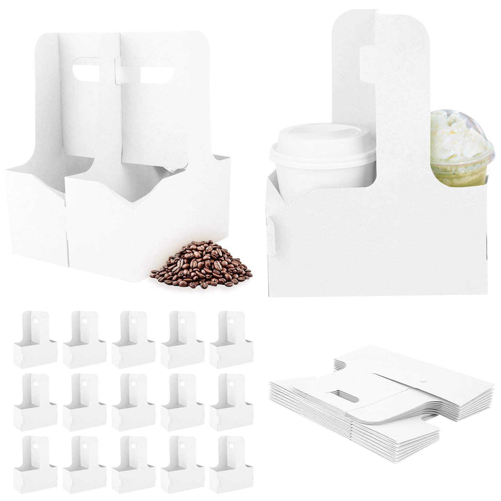 Photo 1 of Bodaon 2 Cup Drink Carrier with Handle, 15 Pcs Cardboard Cup Holders, Disposable Drink Carriers for Delivery, Kraft Paper Coffee Cup Holder to Go, Take Out Cup Carriers for Hot/Cold Drinks