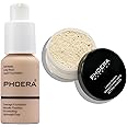 PHOERA Foundation Full Coverage,PHOERA Face Powder, Soft Focus Setting Powder, PHOERA Makeup Lightweight Wrinkles Matte Natural Finish for a Flawless Complexion (102 Nude+N.01 Translucent)