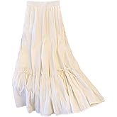 materasu Women's Fall Boho High Waist Flowy Maxi Skirt Ruffle Tiered Bow Dot Casual Long Skirts